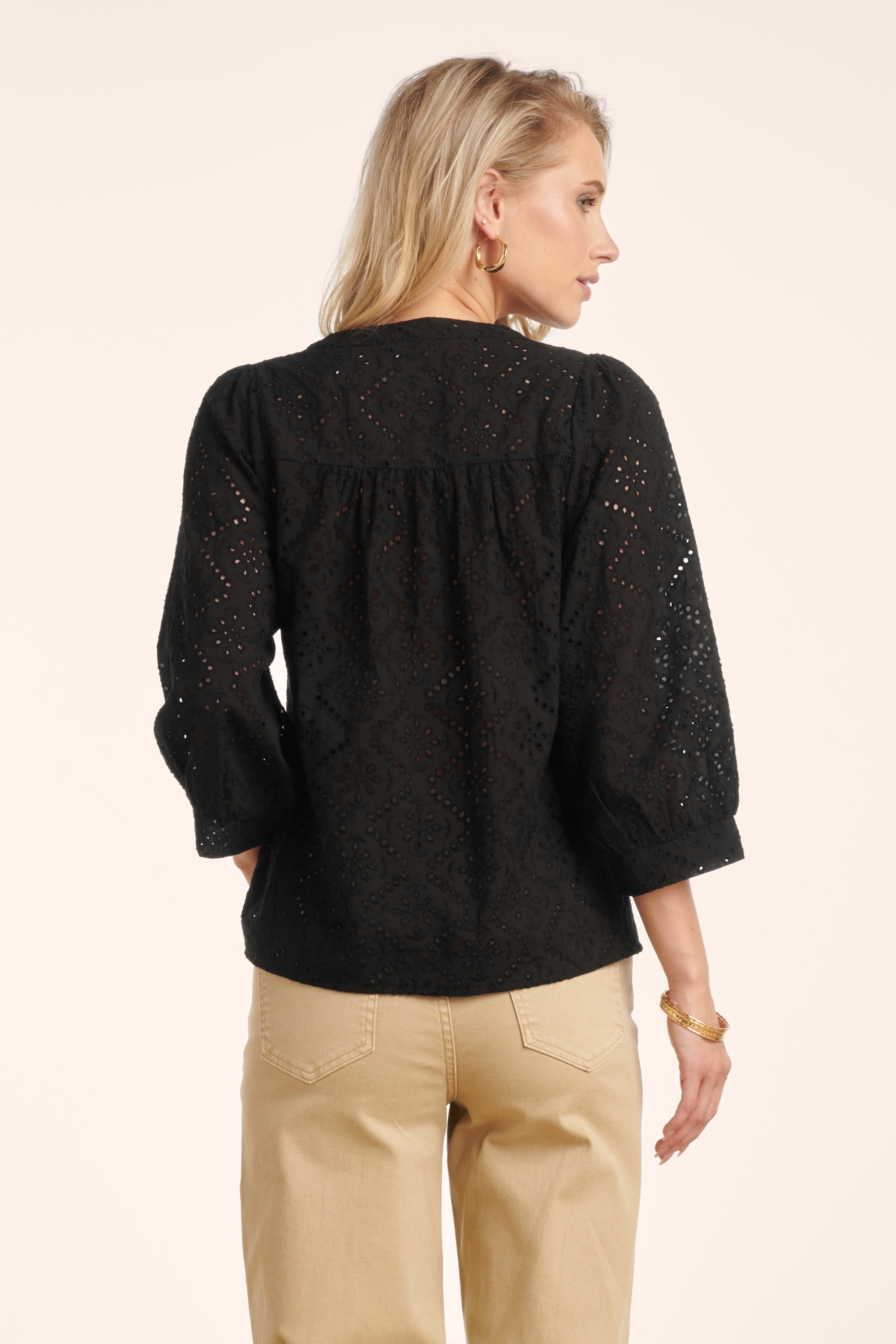 Smashed Lemon - Amélie broderie katoenen blouse in zwart 3