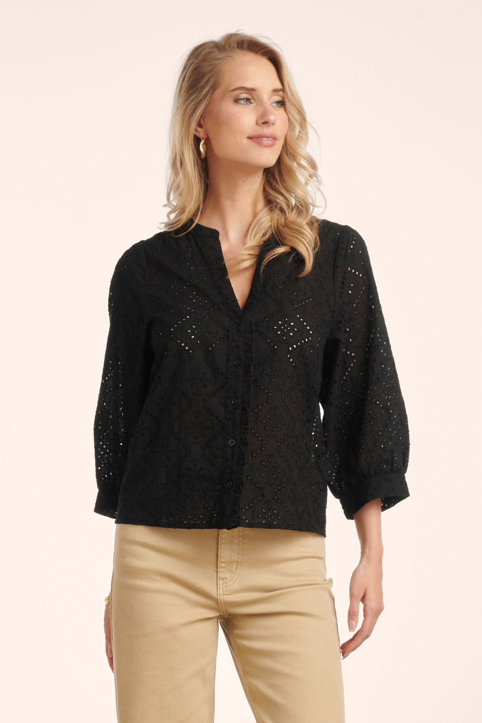 Smashed Lemon - Amélie broderie katoenen blouse in zwart