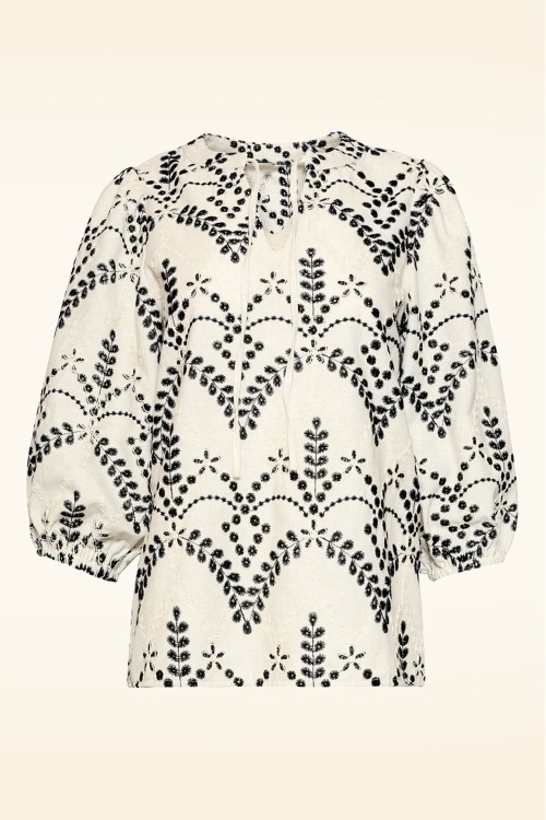 Smashed Lemon - Sandy Dune geborduurde blouse in zand en zwart 2