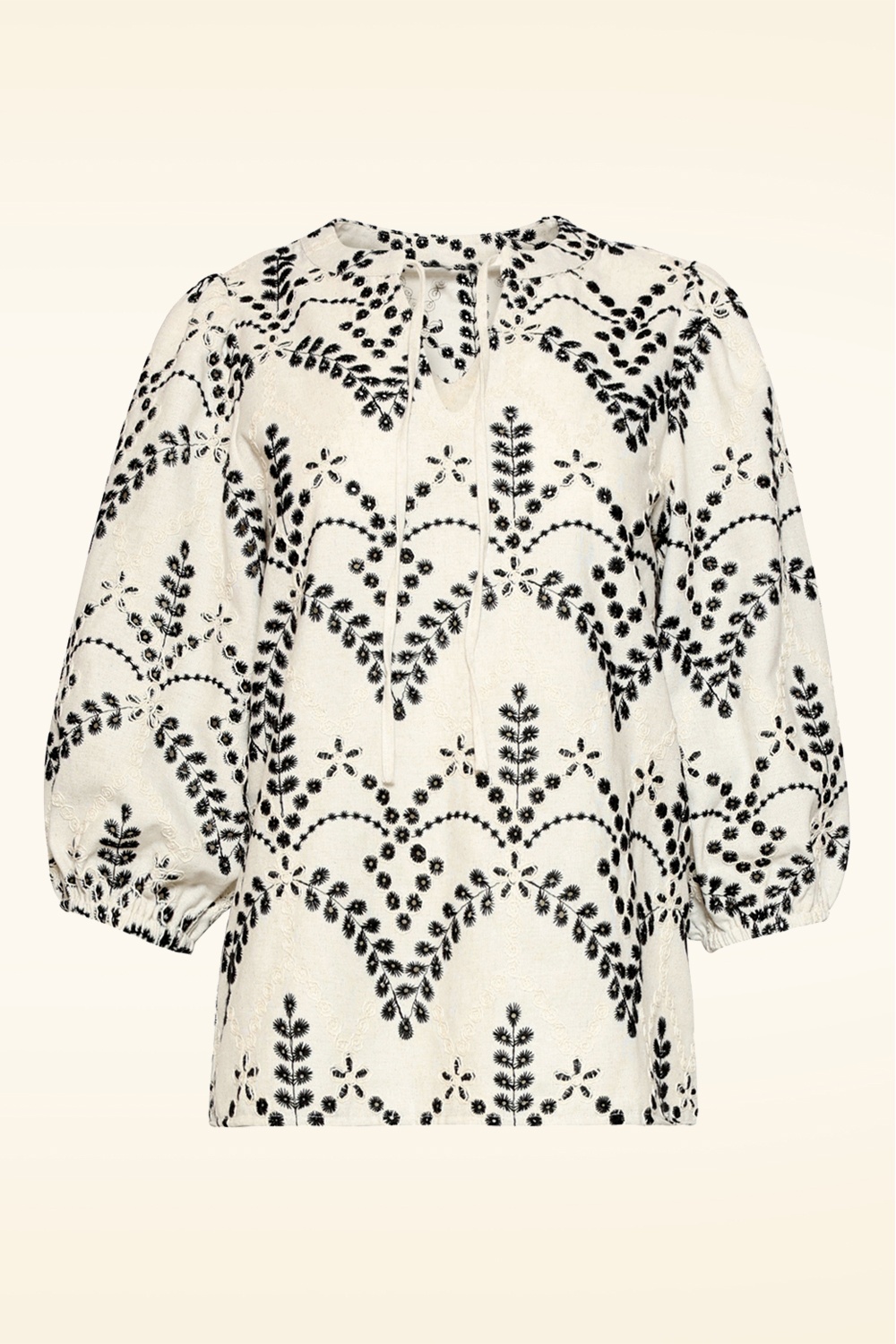 Smashed Lemon - Sandy Dune geborduurde blouse in zand en zwart 2