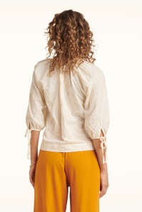 Smashed Lemon - Petal Shimmer geborduurde katoenen blouse in crème  3