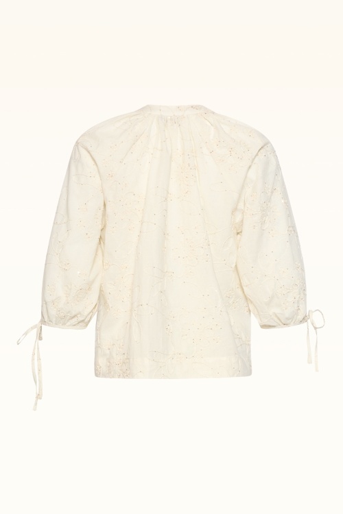 Smashed Lemon - Petal Shimmer geborduurde katoenen blouse in crème  4