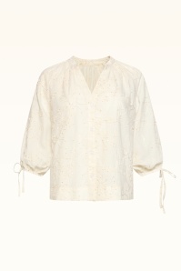 Smashed Lemon - Petal Shimmer geborduurde katoenen blouse in crème  2