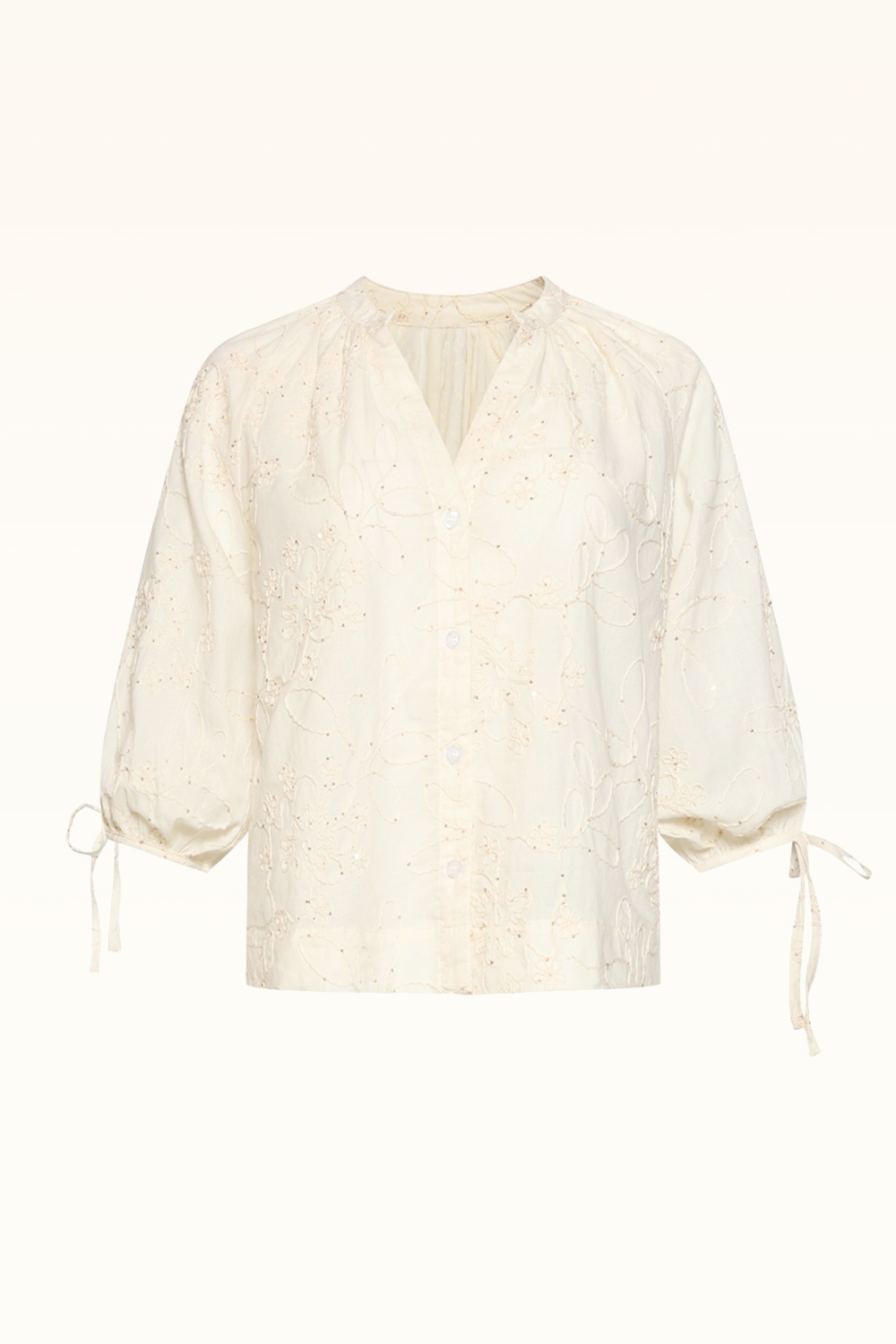 Smashed Lemon - Petal Shimmer geborduurde katoenen blouse in crème  2
