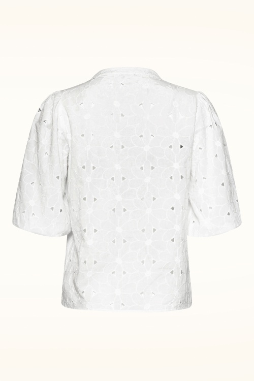 Smashed Lemon - Flora geborduurde katoenen blouse in wit 4
