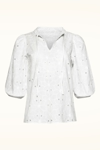 Smashed Lemon - Flora geborduurde katoenen blouse in wit 2