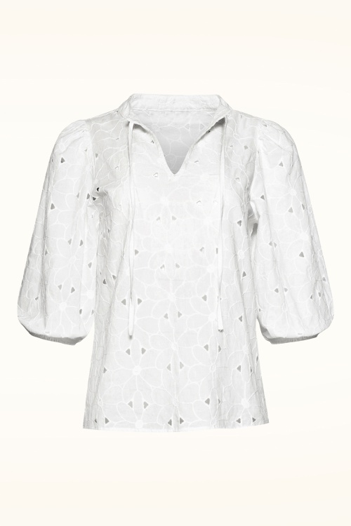 Smashed Lemon - Flora geborduurde katoenen blouse in wit 2