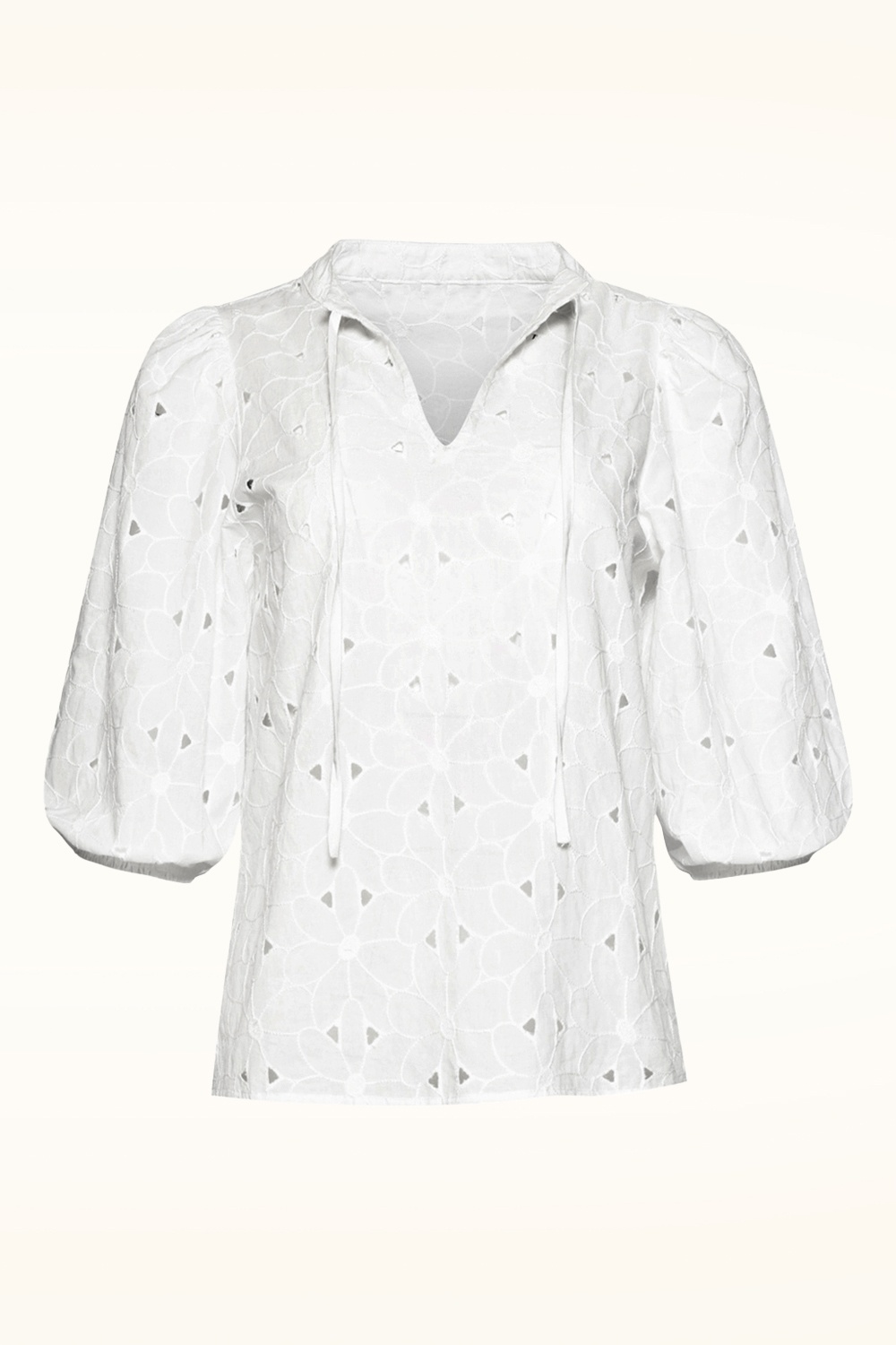 Smashed Lemon - Flora geborduurde katoenen blouse in wit 2