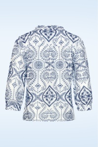 Smashed Lemon - Victoria broderie katoenen blouse in wit en marineblauw 5