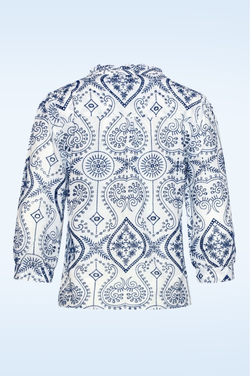 Smashed Lemon - Victoria broderie katoenen blouse in wit en marineblauw 5