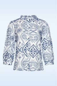 Smashed Lemon - Victoria broderie katoenen blouse in wit en marineblauw 2