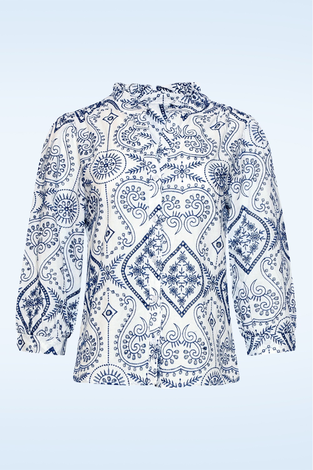 Smashed Lemon - Victoria broderie katoenen blouse in wit en marineblauw 2