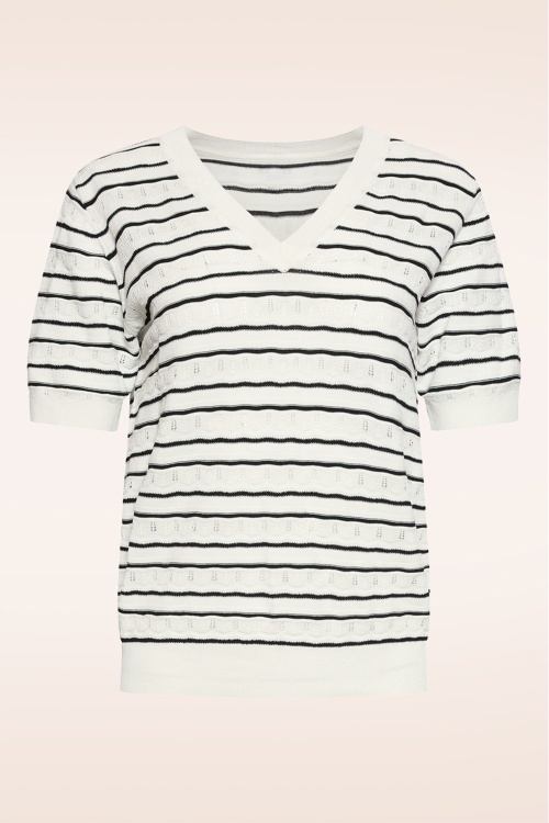 Smashed Lemon - Babette Striped gebreide top in wit en zwart 2