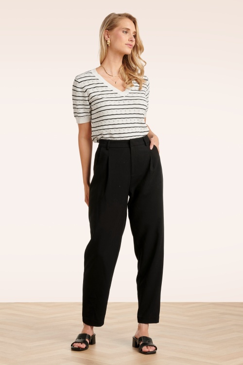 Smashed Lemon - Babette Striped gebreide top in wit en zwart