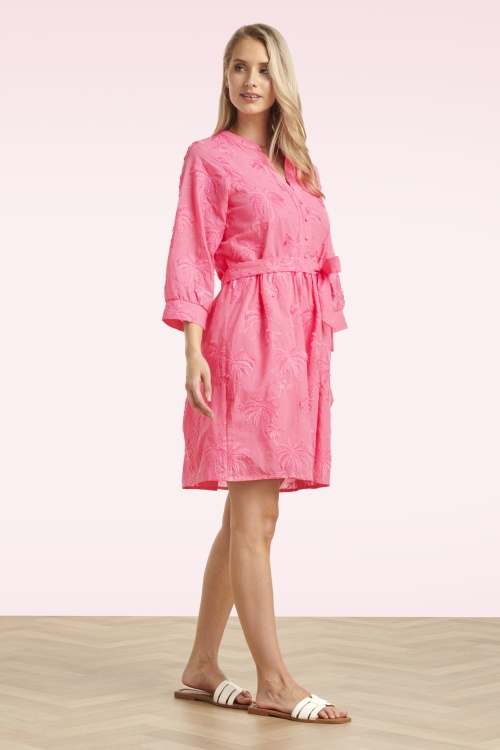 Smashed Lemon - Isla Palm geborduurde katoenen jurk in roze 4