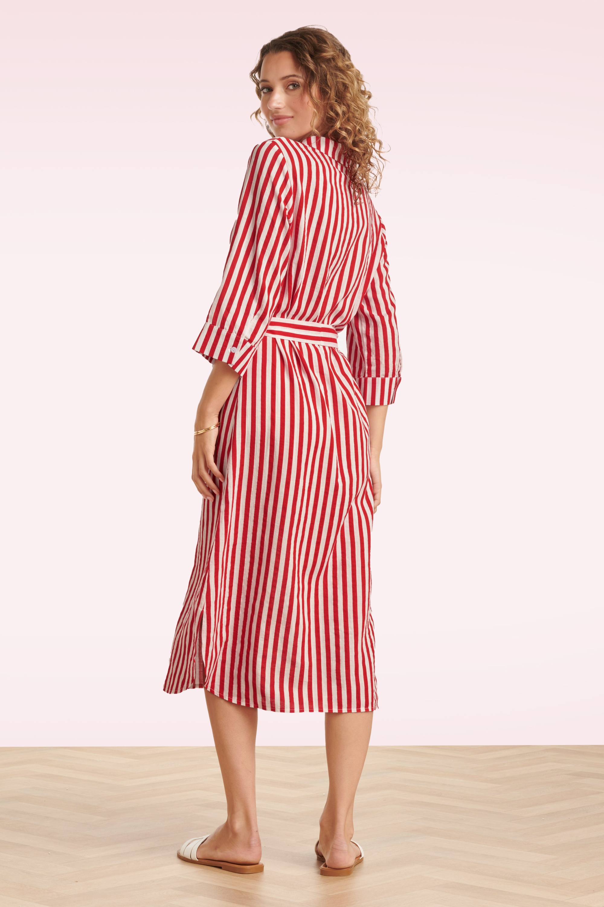 Smashed Lemon - Cosmic Candy midi jurk in rood en wit 3