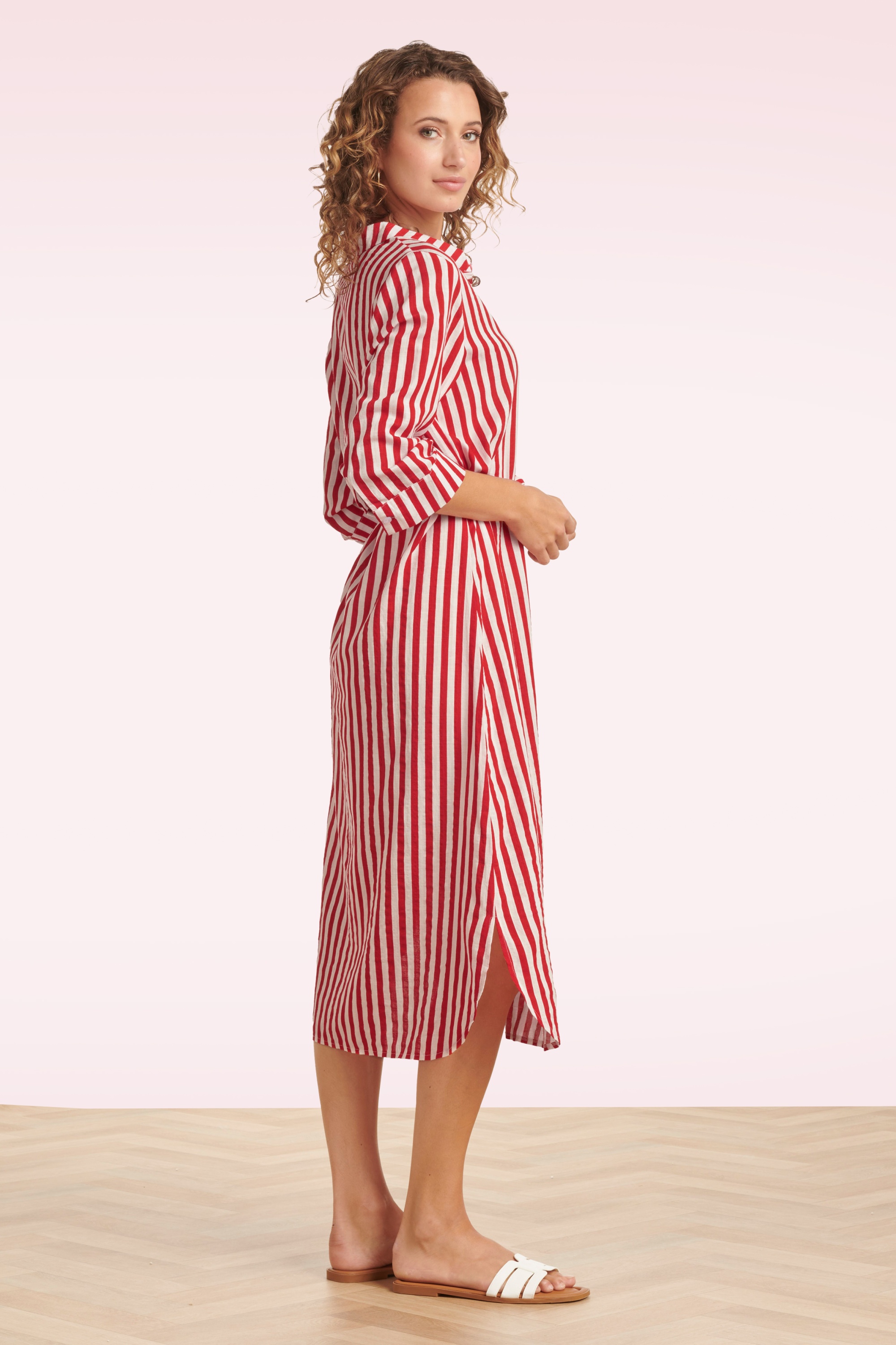 Smashed Lemon - Cosmic Candy midi jurk in rood en wit 6