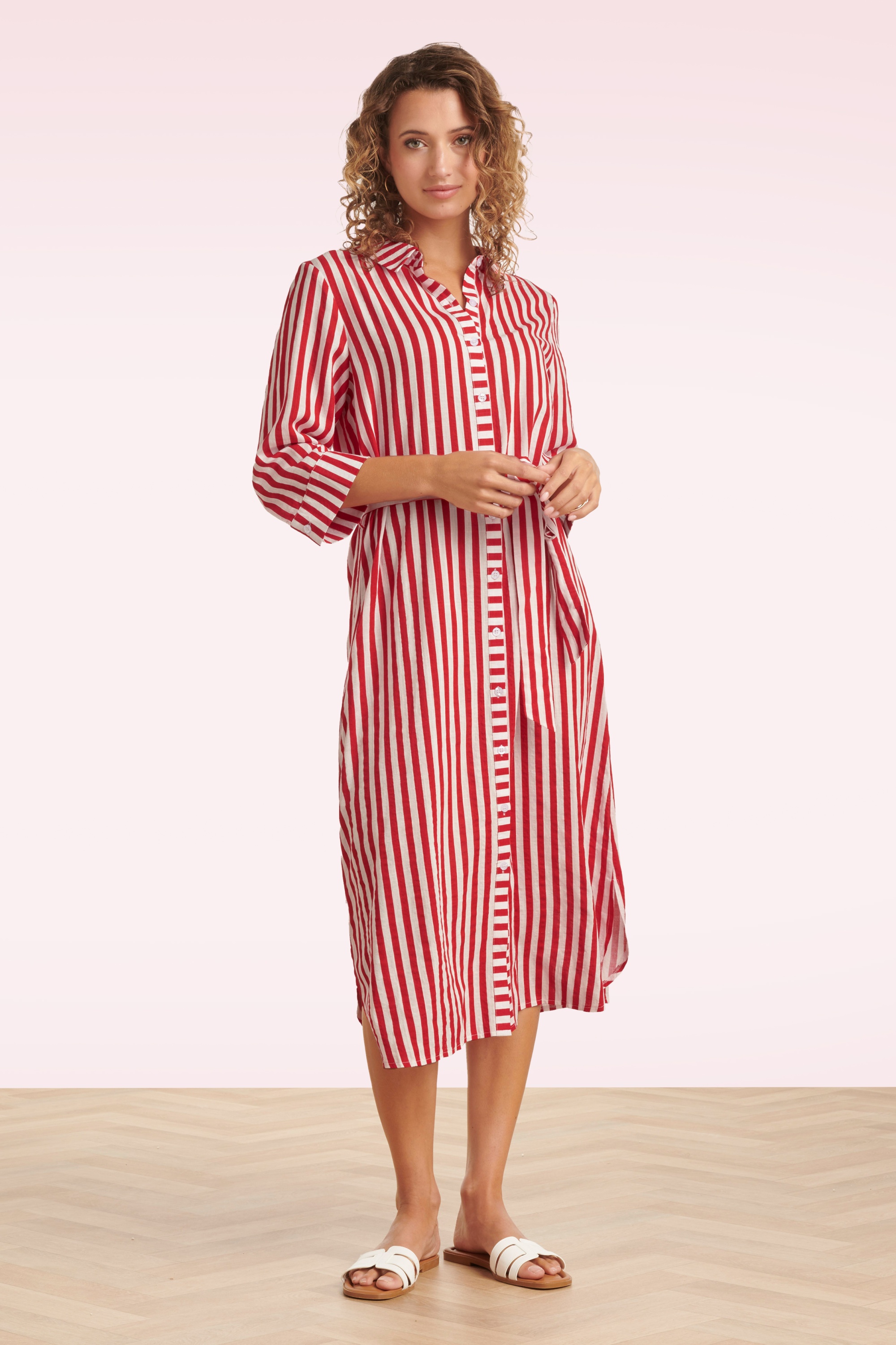 Smashed Lemon - Cosmic Candy midi jurk in rood en wit 4