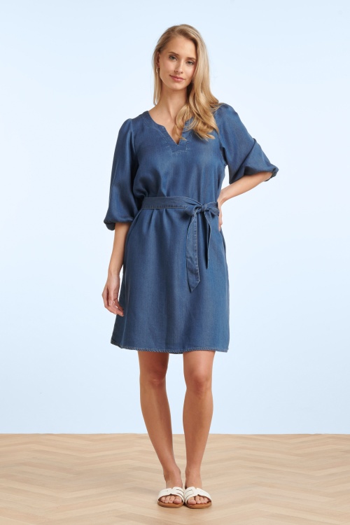 Smashed Lemon - Denim Daydream A-lijn jurk in blauw