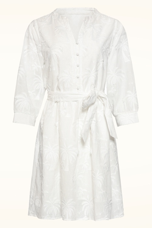 Smashed Lemon - Isla Palm geborduurde katoenen jurk in wit 2
