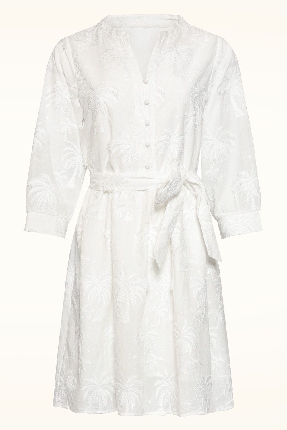 Smashed Lemon - Isla Palm geborduurde katoenen jurk in wit 2