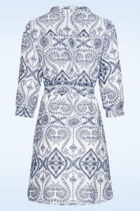 Smashed Lemon - Victoria broderie katoenen jurk in wit en marineblauw 5