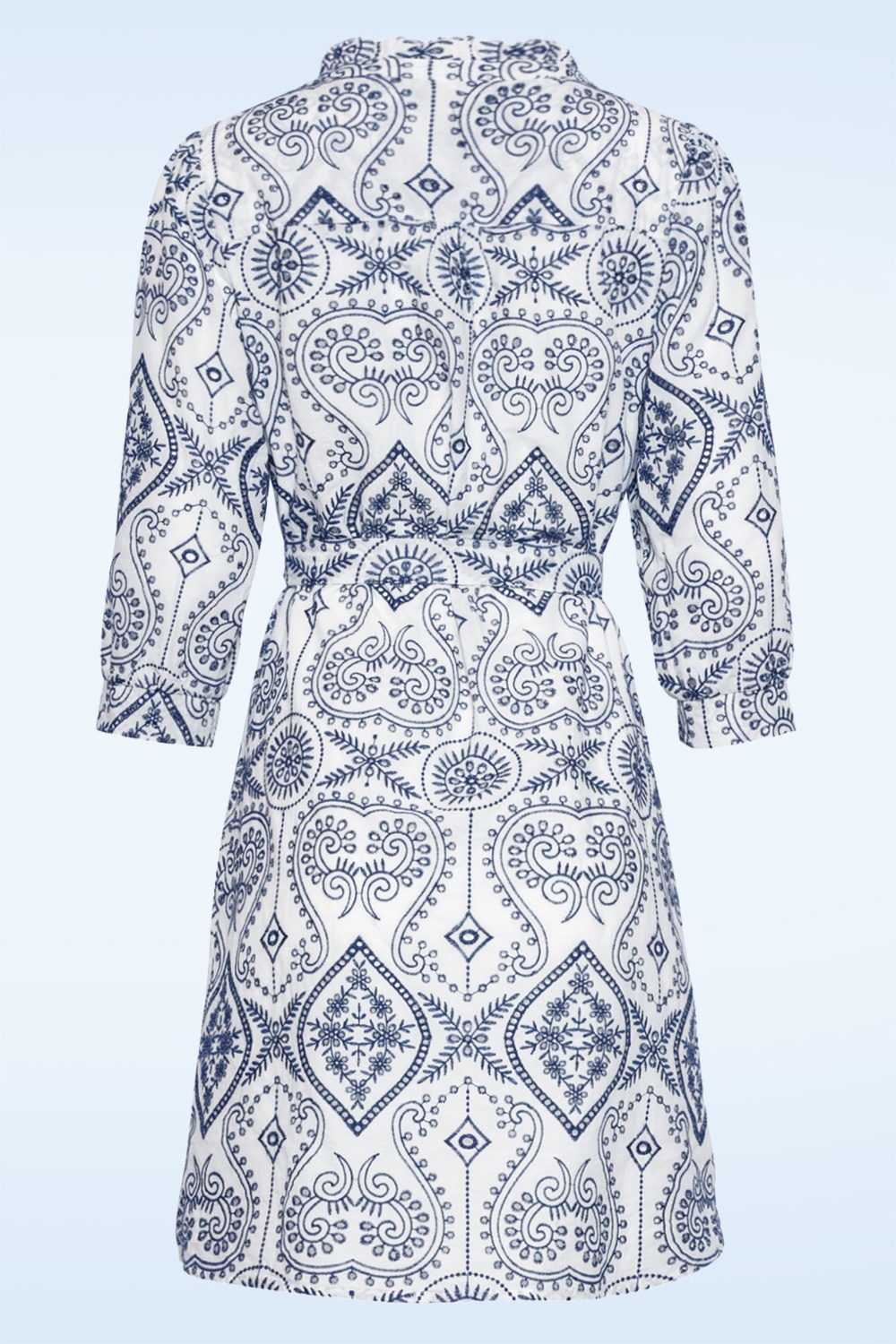 Smashed Lemon - Victoria broderie katoenen jurk in wit en marineblauw 5