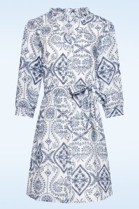 Smashed Lemon - Victoria broderie katoenen jurk in wit en marineblauw 2