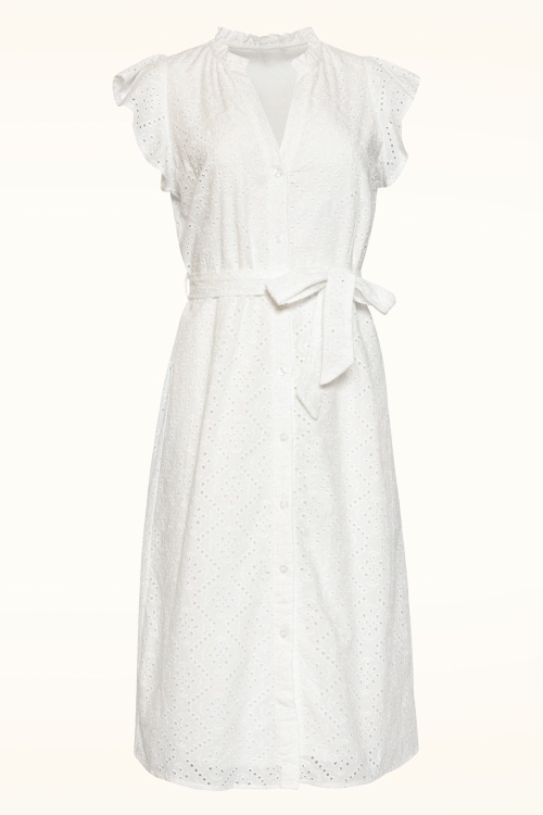 Smashed Lemon - Ophelia broderie anglaise katoenen jurk in wit 2