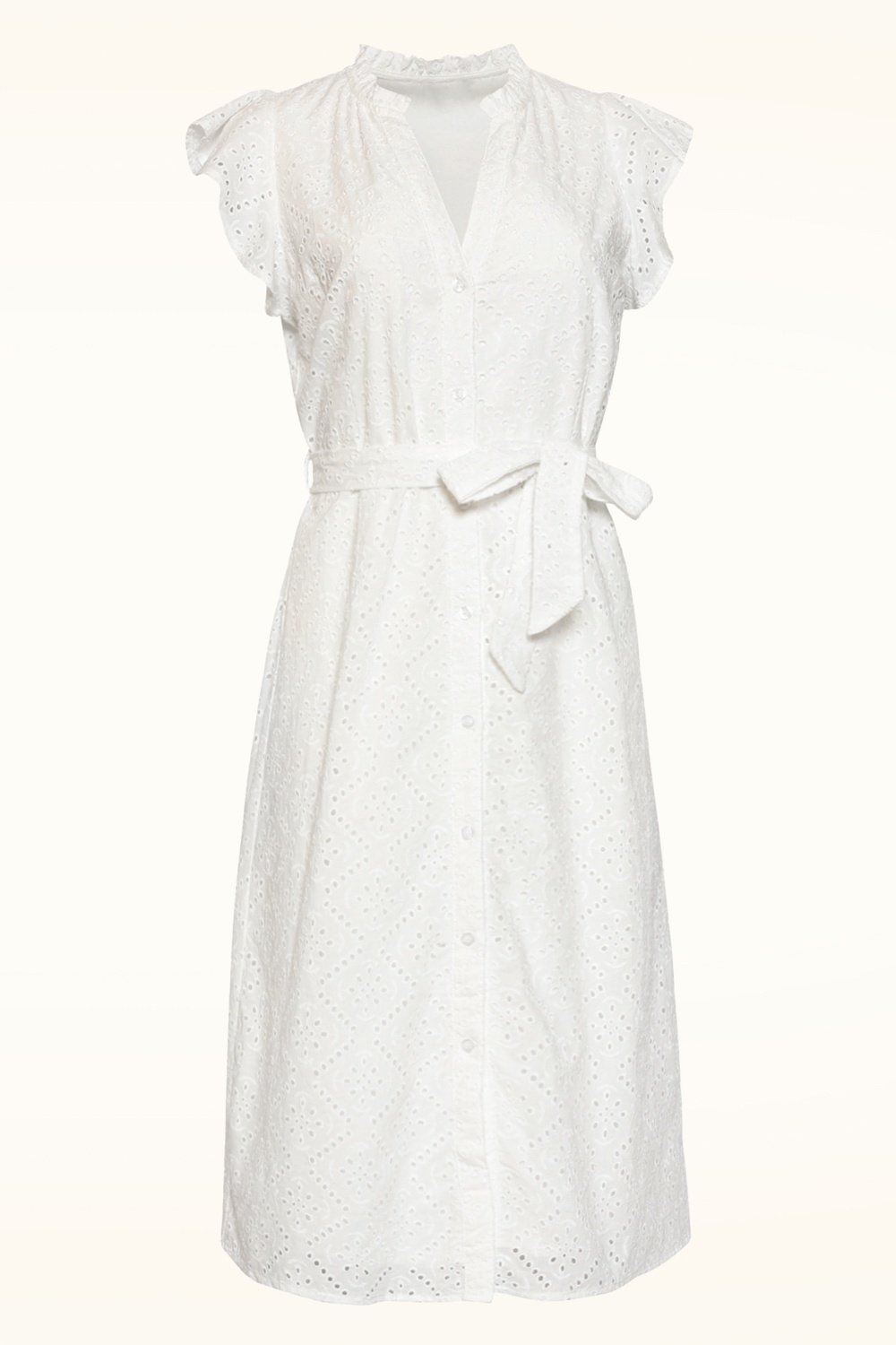 Smashed Lemon - Ophelia broderie anglaise katoenen jurk in wit 2