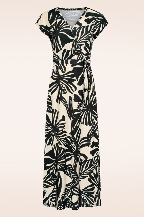 Smashed Lemon - Graphic Groove midaxi jurk in gebroken wit en zwart 2