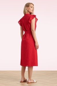 Smashed Lemon - Ophelia broderie anglaise katoenen jurk in rood 3