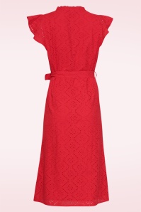 Smashed Lemon - Ophelia broderie anglaise katoenen jurk in rood 4
