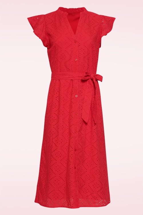 Smashed Lemon - Ophelia broderie anglaise katoenen jurk in rood 2