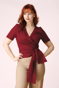 Topvintage Boutique Collection - Topvintage exclusive ~ Mila wikkeltop in bordeauxrood 3