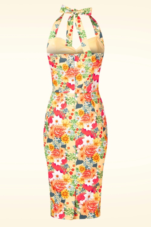 Topvintage Boutique Collection - Topvintage Exclusive ~ Betty Floral pencil jurk in geel 5