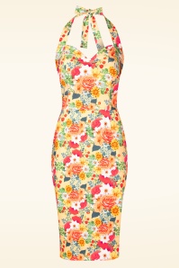 Topvintage Boutique Collection - Topvintage Exclusive ~ Betty Floral pencil jurk in geel 2