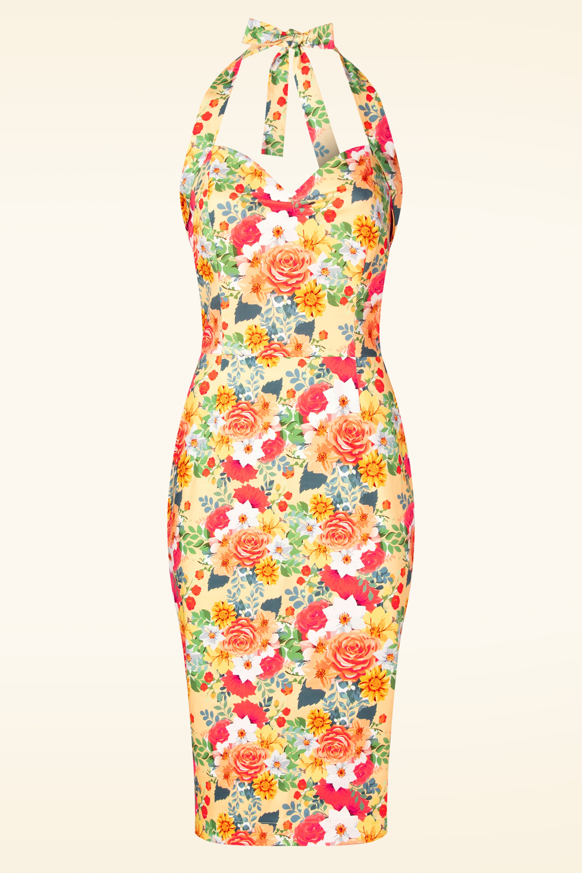 Topvintage Boutique Collection - Topvintage Exclusive ~ Betty Floral pencil jurk in geel 2