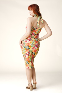 Topvintage Boutique Collection - Topvintage Exclusive ~ Betty Floral pencil jurk in geel 3