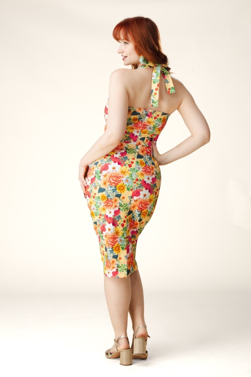 Topvintage Boutique Collection - Topvintage Exclusive ~ Betty Floral pencil jurk in geel 3