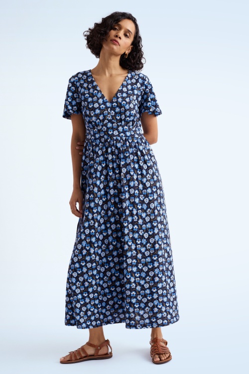 Seasalt - Chateaux katoenen midaxi jurk in Pressed Pansies Sail