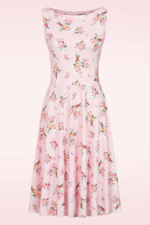 Vintage Chic for Topvintage - Topvintage Exclusive ~ Cindi Floral swing jurk in zachtroze 