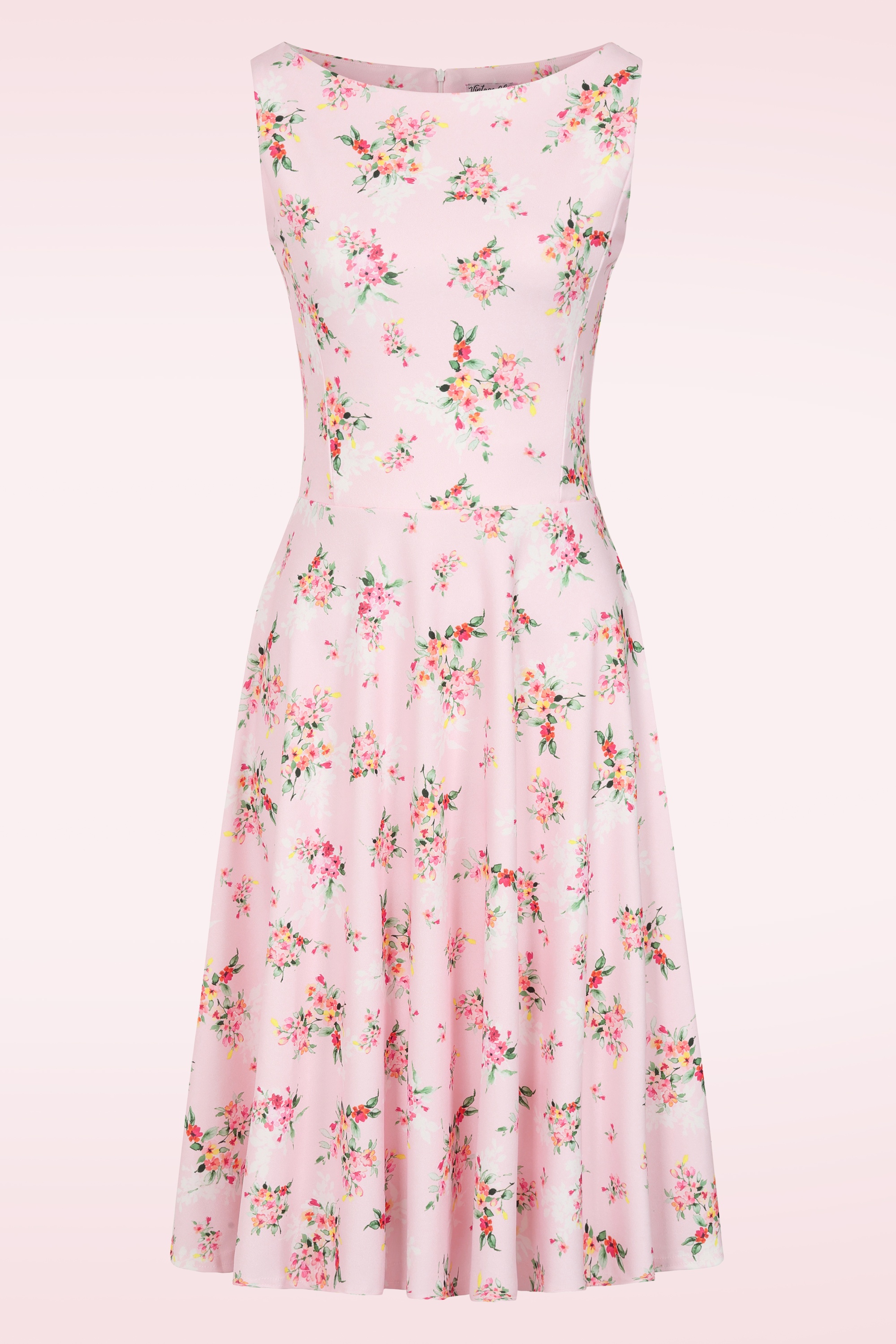 Vintage Chic for Topvintage - Topvintage Exclusive ~ Cindi Floral swing jurk in zachtroze 