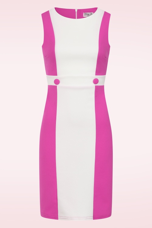 Vintage Chic for Topvintage - Topvintage exclusive ~ Carnaby Pop jurk in wit en felroze