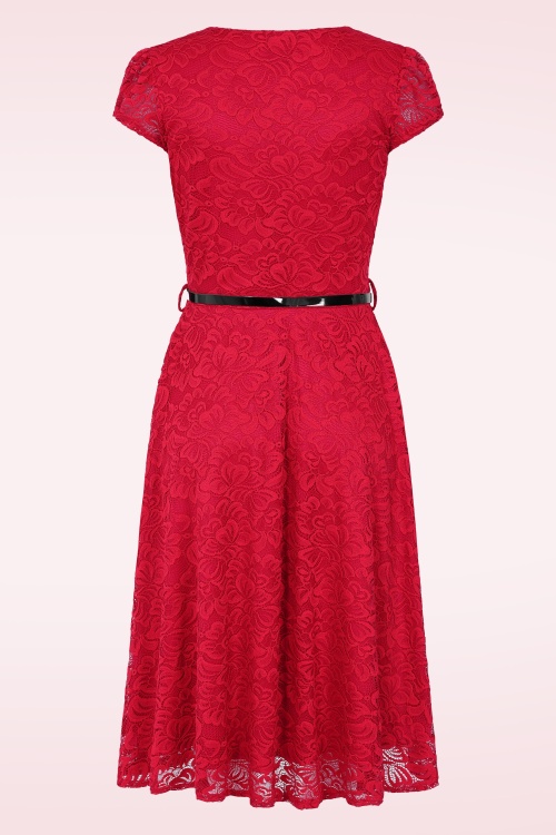 Vintage Chic for Topvintage - Topvintage exclusive ~ Carina Lace swing jurk in rood 2