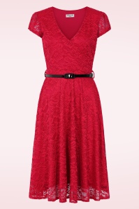 Vintage Chic for Topvintage - Topvintage exclusive ~ Carina Lace swing jurk in rood