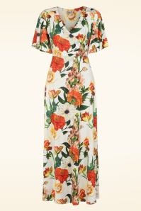 Vintage Chic for Topvintage - Topvintage exclusive ~ Scarlet Floral Slinky maxi jurk in gebroken wit