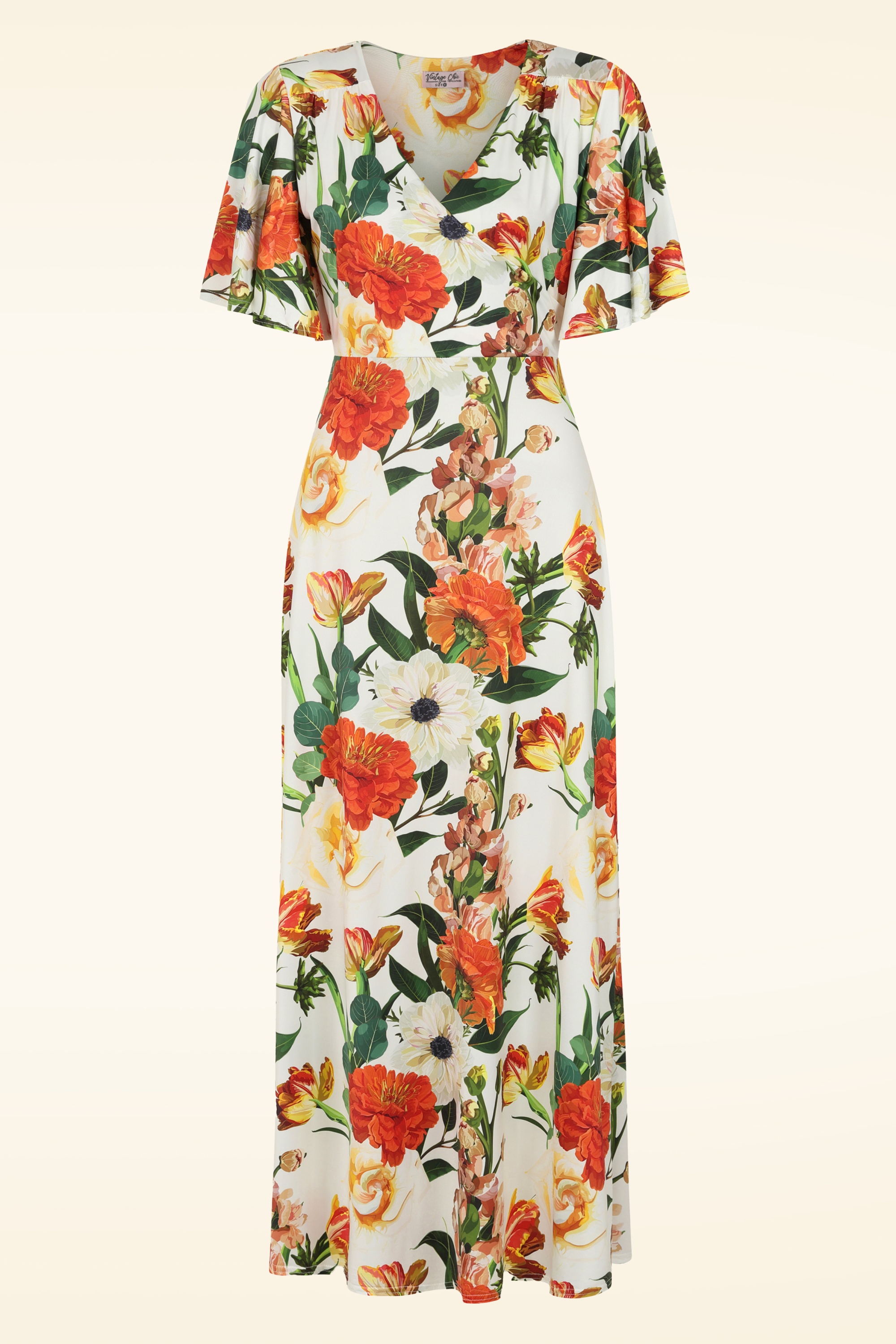 Vintage Chic for Topvintage - Topvintage exclusive ~ Scarlet Floral Slinky maxi jurk in gebroken wit