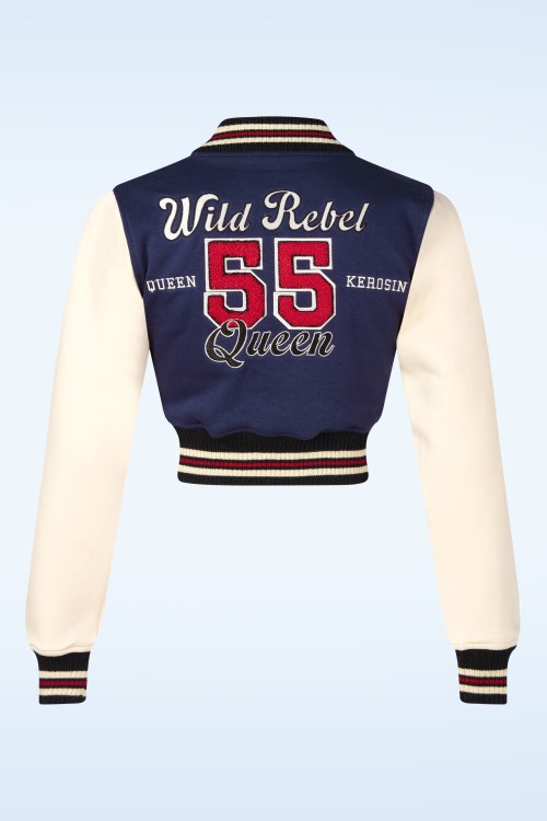Queen Kerosin - Wild Rebel Queen cropped collegejack in donkerblauw 2