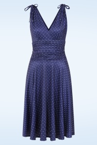 Vintage Chic for Topvintage - Topvintage Exclusive ~ Grecian pin dot jurk in marineblauw